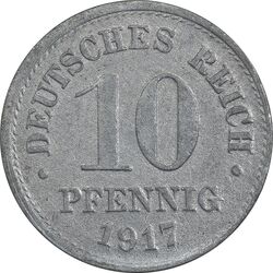 سکه 10 فینیگ 1917 ویلهلم دوم - EF40 - آلمان