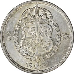 سکه 2 کرون 1950 گوستاو پنجم - MS61 - سوئد
