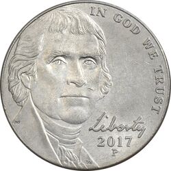 سکه 5 سنت 2017P جفرسون - AU55 - آمریکا