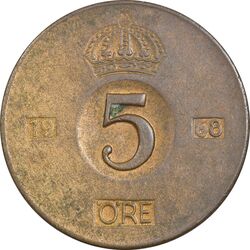 سکه 5 اوره 1968 گوستاو ششم - EF45 - سوئد