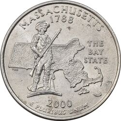 سکه کوارتر دلار 2000P ایالتی (ماساچوست) - MS62 - آمریکا