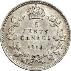 سکه 5 سنت 1913 جرج پنجم - AU55 - کانادا