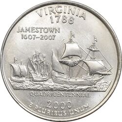 سکه کوارتر دلار 2000P ایالتی (ویرجینیا) - MS63 - آمریکا