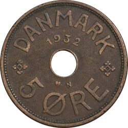 سکه 5 اوره 1932 کریستیان دهم - EF45 - دانمارک