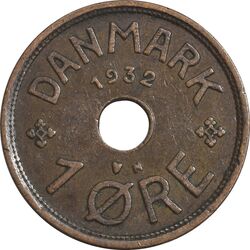 سکه 1 اوره 1932 کریستیان دهم - EF45 - دانمارک