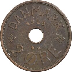 سکه 2 اوره 1929 کریستیان دهم - EF40 - دانمارک