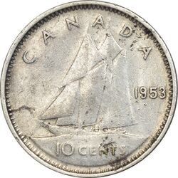 سکه 10 سنت 1953 الیزابت دوم - AU50 - کانادا