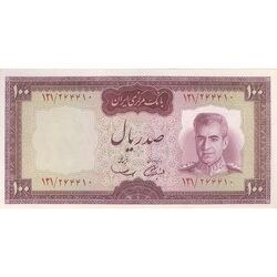 اسکناس 100 ریال (آموزگار - سمیعی) نوشته قرمز - تک - UNC63 - محمد رضا شاه