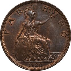 سکه 1 فارتینگ 1930 جرج پنجم - MS61 - انگلستان