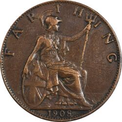 سکه 1 فارتینگ 1908 ادوارد هفتم - EF45 - انگلستان