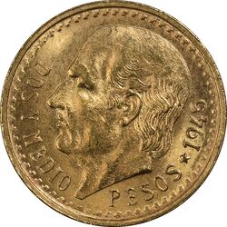 سکه 2-1/2 پزو نشان قدیم مکزیک 1945 (طلا) - MS63 - مکزیک