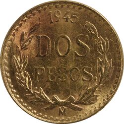 سکه 2 پزو نشان قدیم مکزیک 1945 (طلا) - MS64 - مکزیک