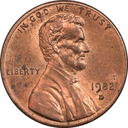 سکه 1 سنت 1982D لینکلن - MS61 - آمریکا