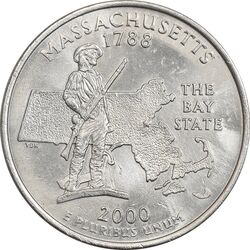 سکه کوارتر دلار 2000D ایالتی (ماساچوست) - MS61 - آمریکا