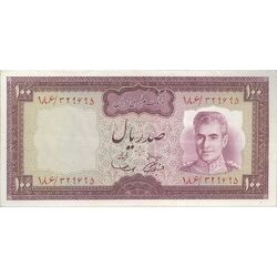 اسکناس 100 ریال (آموزگار - سمیعی) نوشته سیاه - تک - EF40 - محمد رضا شاه