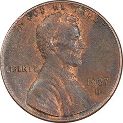 سکه 1 سنت 1987D لینکلن - EF45 - آمریکا