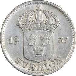 سکه 25 اوره 1937 گوستاو پنجم - EF45 - سوئد