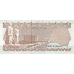 اسکناس 20 لیره بدون تاریخ (1979) سری سوم جمهوری - تک - UNC63 - ترکیه