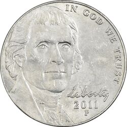 سکه 5 سنت 2011P جفرسون - AU55 - آمریکا