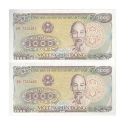 اسکناس 1000 دانگ 1988 (شماره سریال کوچک) جمهوری سوسیالیستی - جفت - UNC63 - ویتنام
