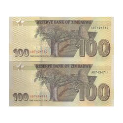 اسکناس 100 دلار 2021 جمهوری - جفت - UNC63 - زیمبابوه