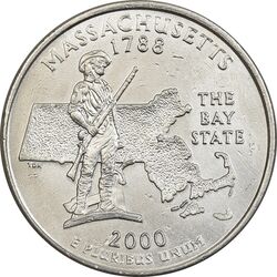 سکه کوارتر دلار 2000P ایالتی (ماساچوست) - AU - آمریکا