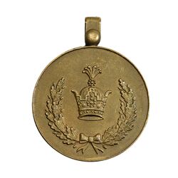 مدال برنز خدمت - دو رو تاج - ضرب فرانسه - EF - رضا شاه