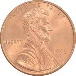 سکه 1 سنت 1998D لینکلن - MS63 - آمریکا