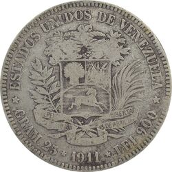سکه 5 بولیوار 1911 - VF25 - ونزوئلا