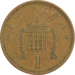 سکه 1 پنی 1974 الیزابت دوم - VF35 - انگلستان