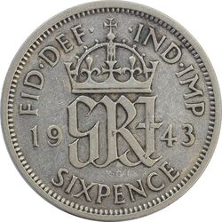 سکه 6 پنس 1943 جرج ششم - EF45 - انگلستان