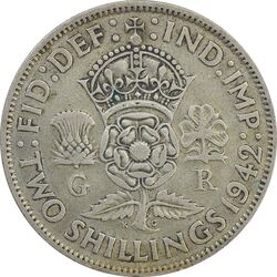سکه 2 شیلینگ 1942 جرج ششم - VF35 - انگلستان
