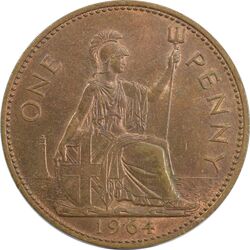سکه 1 پنی 1964 الیزابت دوم - AU58 - انگلستان