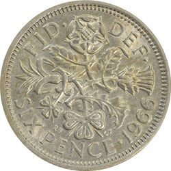 سکه 6 پنس 1966 الیزابت دوم - AU58 - انگلستان