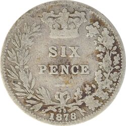 سکه 6 پنس 1878 ویکتوریا - F - انگلستان