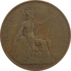 سکه 1 پنی 1916 جرج پنجم - VF20 - انگلستان