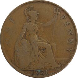 سکه 1 پنی 1921 جرج پنجم - VF25 - انگلستان