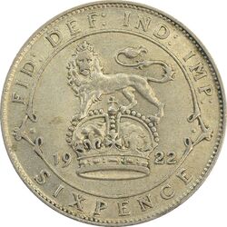 سکه 6 پنس 1922 جرج پنجم - MS62 - انگلستان