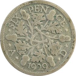 سکه 6 پنس 1929 جرج پنجم - VF25 - انگلستان