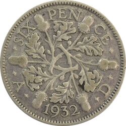 سکه 6 پنس 1932 جرج پنجم - EF45 - انگلستان