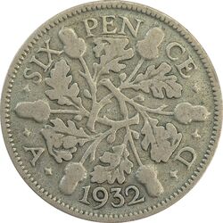 سکه 6 پنس 1932 جرج پنجم - VF30 - انگلستان