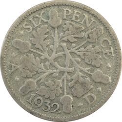 سکه 6 پنس 1932 جرج پنجم - VF20 - انگلستان