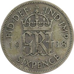 سکه 6 پنس 1938 جرج ششم - VF30 - انگلستان