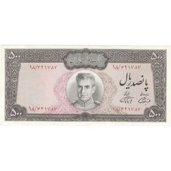 اسکناس 500 ریال (آموزگار - فرمان فرماییان) نوشته سیاه - تک - AU58 - محمد رضا شاه