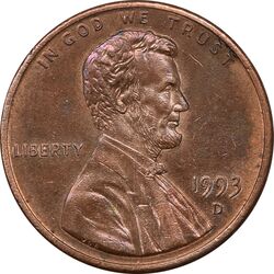 سکه 1 سنت 1993D لینکلن - MS62 - آمریکا