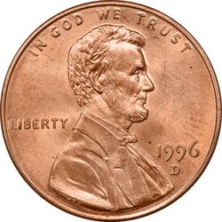 سکه 1 سنت 1996D لینکلن - MS64 - آمریکا