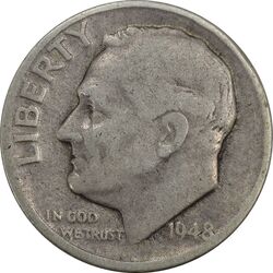 سکه 1 دایم 1948D روزولت - VF35 - آمریکا