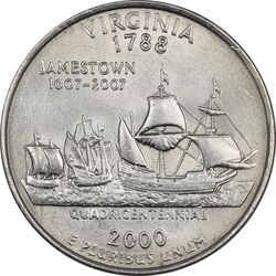 سکه کوارتر دلار 2000P ایالتی (ویرجینیا) - MS62 - آمریکا
