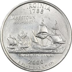 سکه کوارتر دلار 2000D ایالتی (ویرجینیا) - MS61 - آمریکا