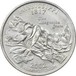 سکه کوارتر دلار 2002P ایالتی (میسیسیپی) - MS61 - آمریکا